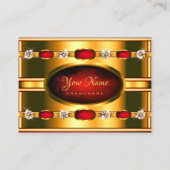 Carte De Visite Doré et rouge flashy avec diamants Faux chatoyants (Devant)