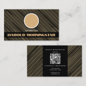 Carte De Visite Doré moderne rayures Qr et logo (Devant / Derrière)