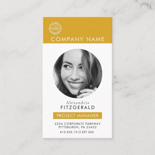 Carte De Visite Doré | Photo moderne noir blanc QR Code (Devant)