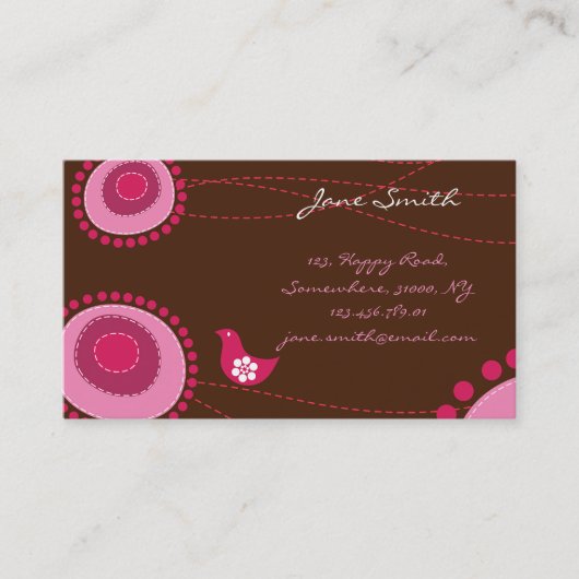 Carte De Visite Dots roses de Whimsical Flowers Oiseaux Chic tenda (Devant)