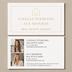 Carte de visite double agent immobilier neutre or