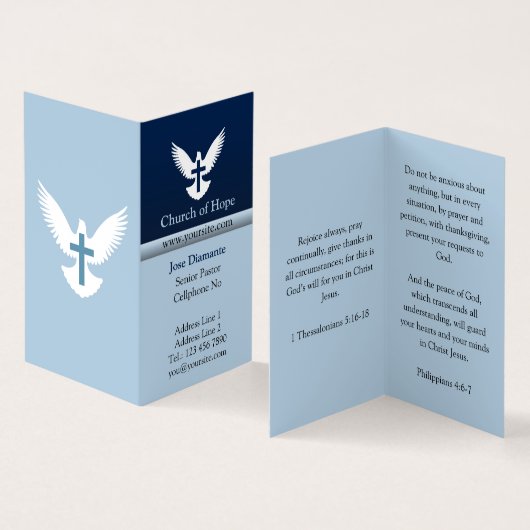 Carte De Visite Dove avec croix Bleue Verticale Pliée (Intérieur et extérieur)