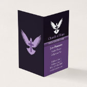 Carte De Visite Dove avec croix foncé violet plié verticalement (Extérieur)