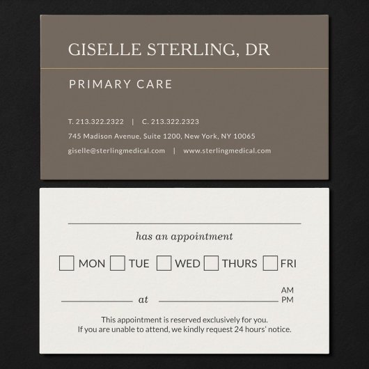 Carte De Visite Dr. Office Appointment Reminder