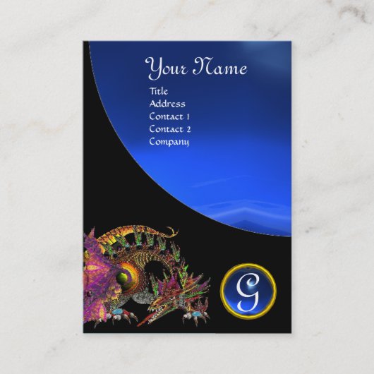 Carte De Visite DRAGO GEM STONE MONOGRAMME noir bleu saphir (Devant)