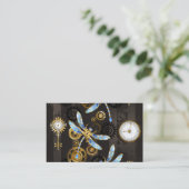 Carte De Visite Dragonflies de Steampunk sur arrière - plan rayé b (Debout devant)