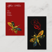 Carte De Visite DRAGONFLY ANTIQUE JOYAU MONOGRAMME ,Noir Rouge (Devant / Derrière)