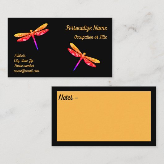 Carte De Visite Dragonfly Neon Wings Black Gold  (Devant / Derrière)