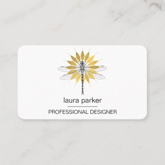 Carte De Visite Dragonfly Professional White Gold Floral (Devant)