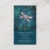 Carte De Visite Dragonfly rose Gold sur Turquoise Floral Arrière - (Dos)