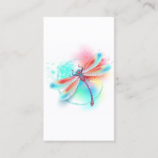 Carte De Visite Dragonfly rouge sur l'arrière - plan aquarelle (Devant)