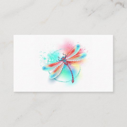 Carte De Visite Dragonfly rouge sur l'arrière - plan aquarelle (Devant)
