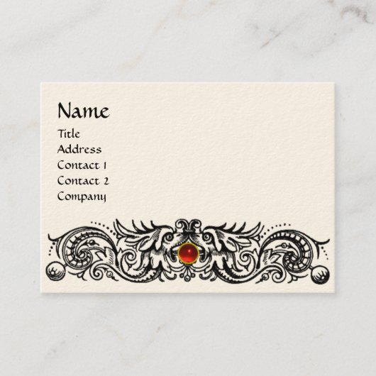 Carte De Visite DRAGONS CELTIQUES MONOGRAM noir et blanc, rubis ro (Devant)