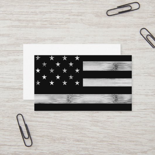 Carte De Visite Drapeau américain Bois rustique Noir Blanc Patriot (Devant/Arrière en situation)