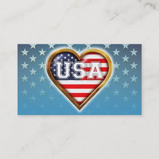 Carte De Visite Drapeau américain en forme de coeur (Devant)