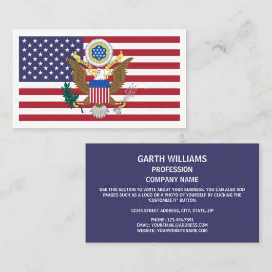 Carte De Visite Drapeau américain et blason, États-Unis (Devant / Derrière)