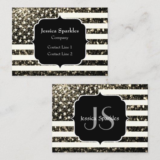 Carte De Visite Drapeau américain or sépia pétille parties scintil (Devant / Derrière)