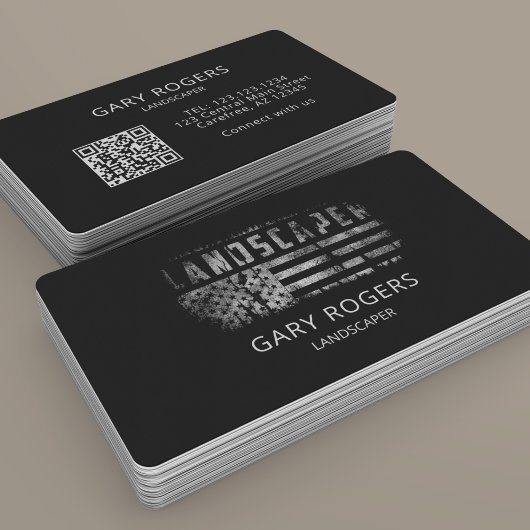 Carte De Visite Drapeau américain paysagiste Code QR