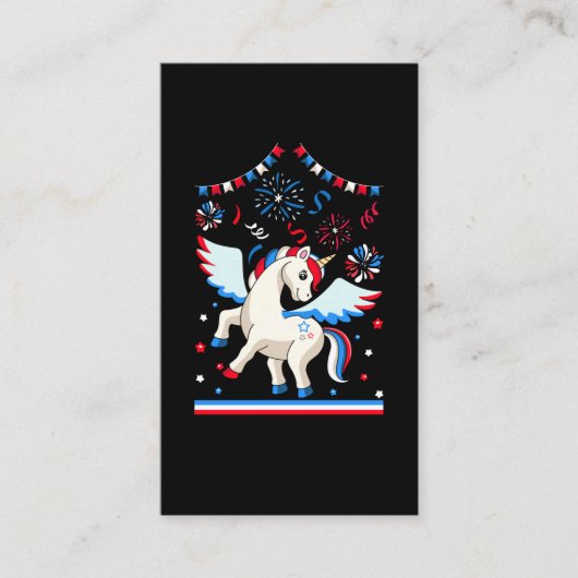 Carte De Visite Drapeau américain Unicorn 4 juillet mignon (Devant)