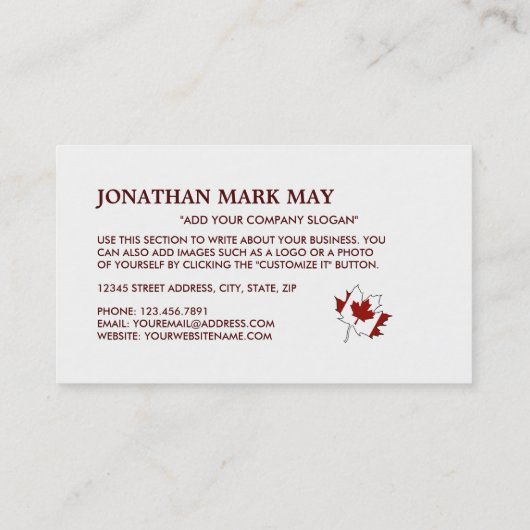 Carte De Visite Drapeau canadien de feuille d'érable, Canada (Dos)