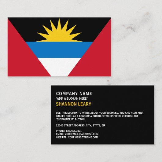 Carte De Visite Drapeau d'Antigua-et-Barbuda, Antiguan-Barbuda (Devant / Derrière)