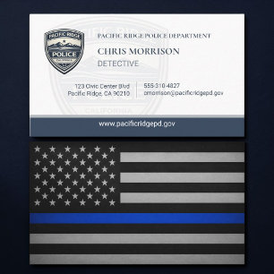 Carte De Visite Drapeau de détective de police Ligne bleue fine Lo