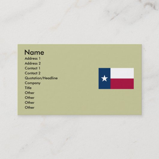 Carte De Visite Drapeau d'état du Texas (Devant)