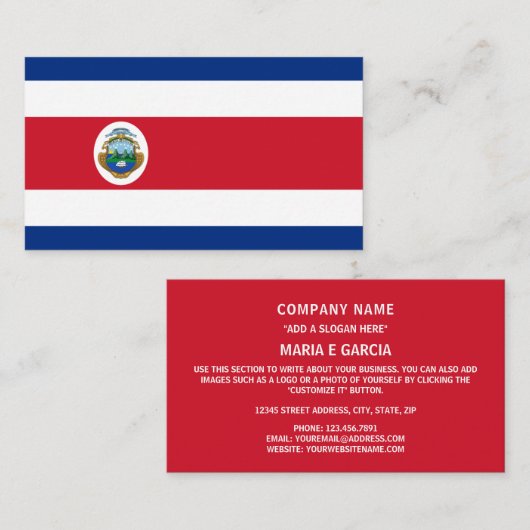 Carte De Visite Drapeau du Costa Rica, Drapeau du Costa Rica (Devant / Derrière)