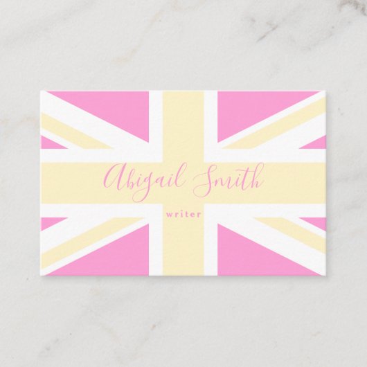 Carte De Visite Drapeau du Royaume-Uni jaune et rose / Union Jack (Devant)