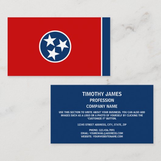 Carte De Visite Drapeau du Tennessean, Drapeau du Tennessee (Devant / Derrière)