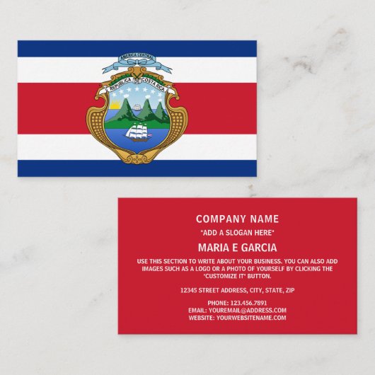 Carte De Visite Drapeau et armoiries du Costa Rica, Drapeau du Cos (Devant / Derrière)