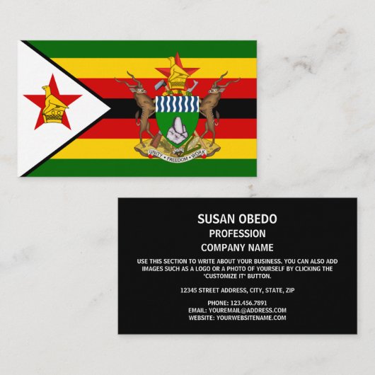 Carte De Visite Drapeau et armoiries du Zimbabwe, Drapeau du Zimba (Devant / Derrière)