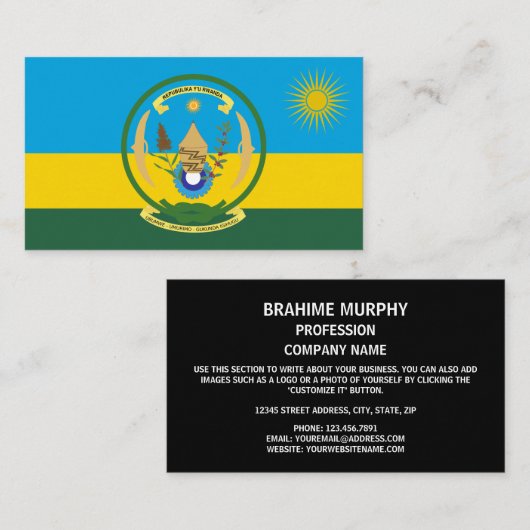 Carte De Visite Drapeau et sceau rwandais, Drapeau du Rwanda (Devant / Derrière)