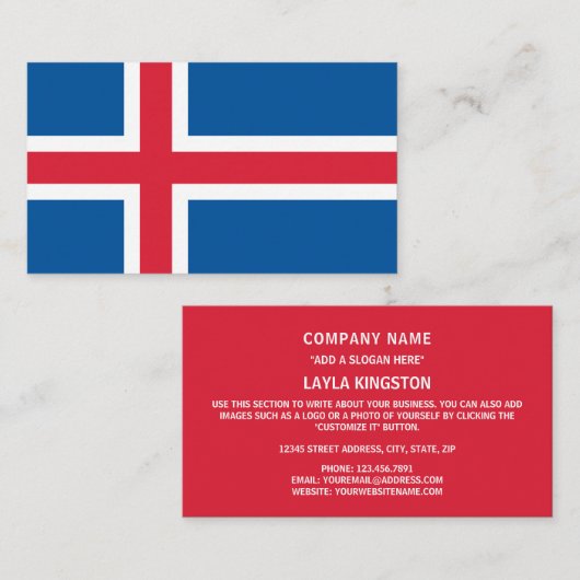 Carte De Visite Drapeau islandais, Drapeau islandais (Devant / Derrière)