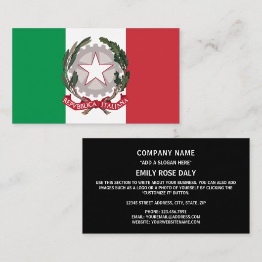 Carte De Visite Drapeau italien et Emblème national, Drapeau itali (Devant / Derrière)