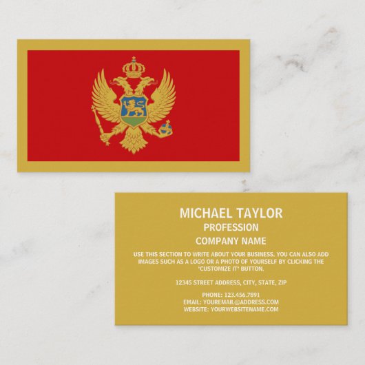 Carte De Visite Drapeau monténégrin et armoiries, Monténégro (Devant / Derrière)