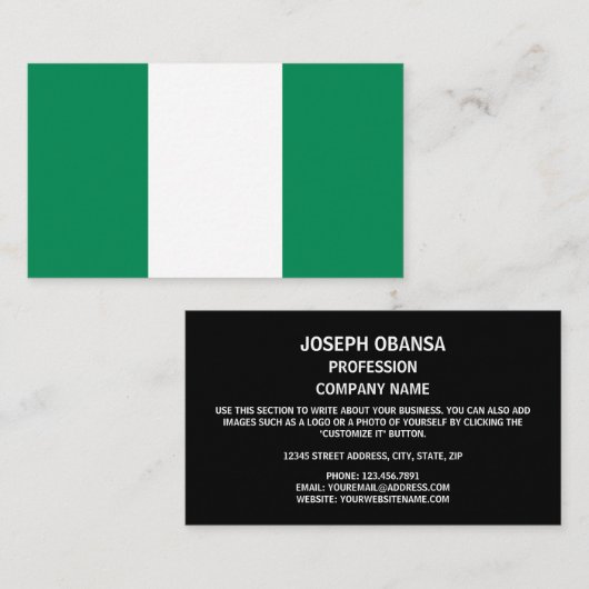 Carte De Visite Drapeau nigérian, Drapeau du Nigeria (Devant / Derrière)