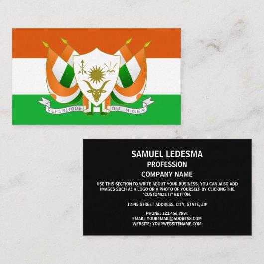 Carte De Visite Drapeau nigérien et armoiries, Drapeau du Niger (Devant / Derrière)
