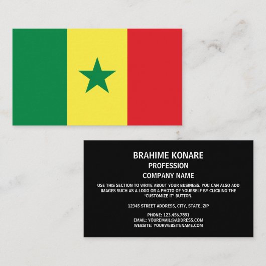 Carte De Visite Drapeau sénégalais, Drapeau du Sénégal (Devant / Derrière)