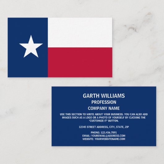 Carte De Visite Drapeau texan, Drapeau du Texas (Devant / Derrière)