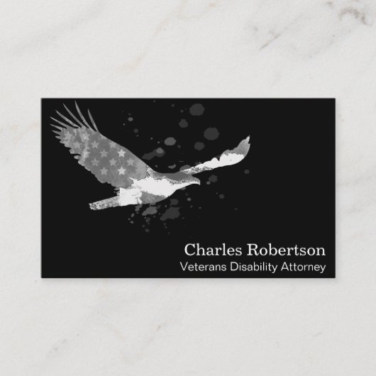 Carte De Visite *~* Drapeau USA American Eagle Grey Gris sur Noir (Devant)