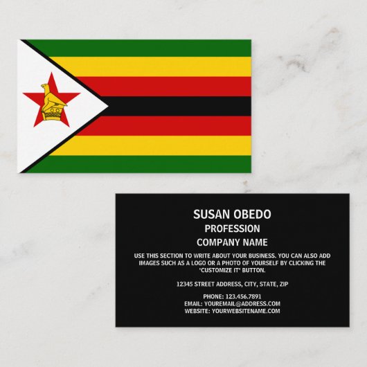 Carte De Visite Drapeau zimbabwéen, Drapeau du Zimbabwe (Devant / Derrière)