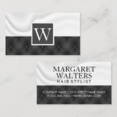 Carte De Visite Draperie de soie blanche | Bouton noir (Devant / Derrière)