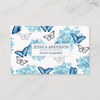 Carte De Visite Dreamy Blue Hydrangea et Butterfly Event Planner