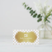 Carte De Visite Dresmaker Seamstress Chic White Gold Pois (Debout devant)