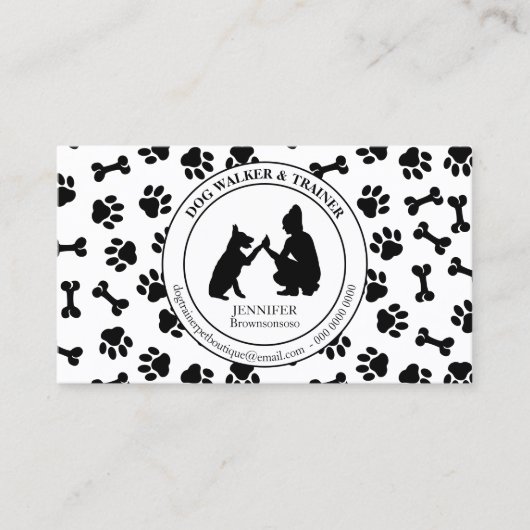 Carte De Visite Dresseur de chiens Simple Paws (Devant)