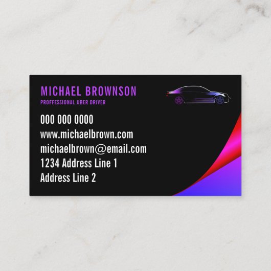 Carte De Visite Driver Metallic Car Noir violet neon lux auto (Dos)