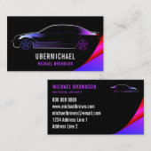 Carte De Visite Driver Metallic Car Noir violet neon lux auto (Devant / Derrière)
