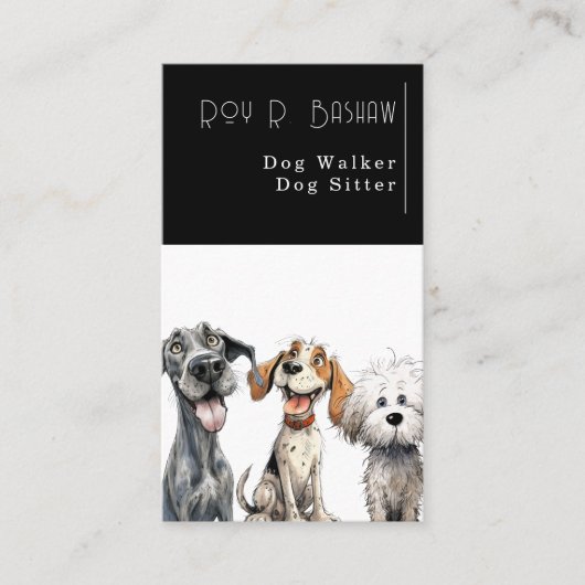 Carte De Visite Drôle chien chiot Walker Sitter noir et blanc (Devant)