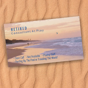 Carte De Visite Drôle de retraite, coucher de soleil sur la plage,